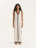 Ecru Knitted Contrast Trim Midaxi Dress