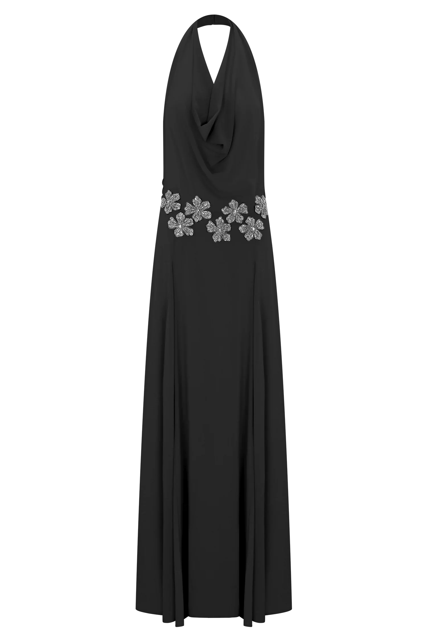 Santal Floral Chiffon Halter Maxi Dress Black