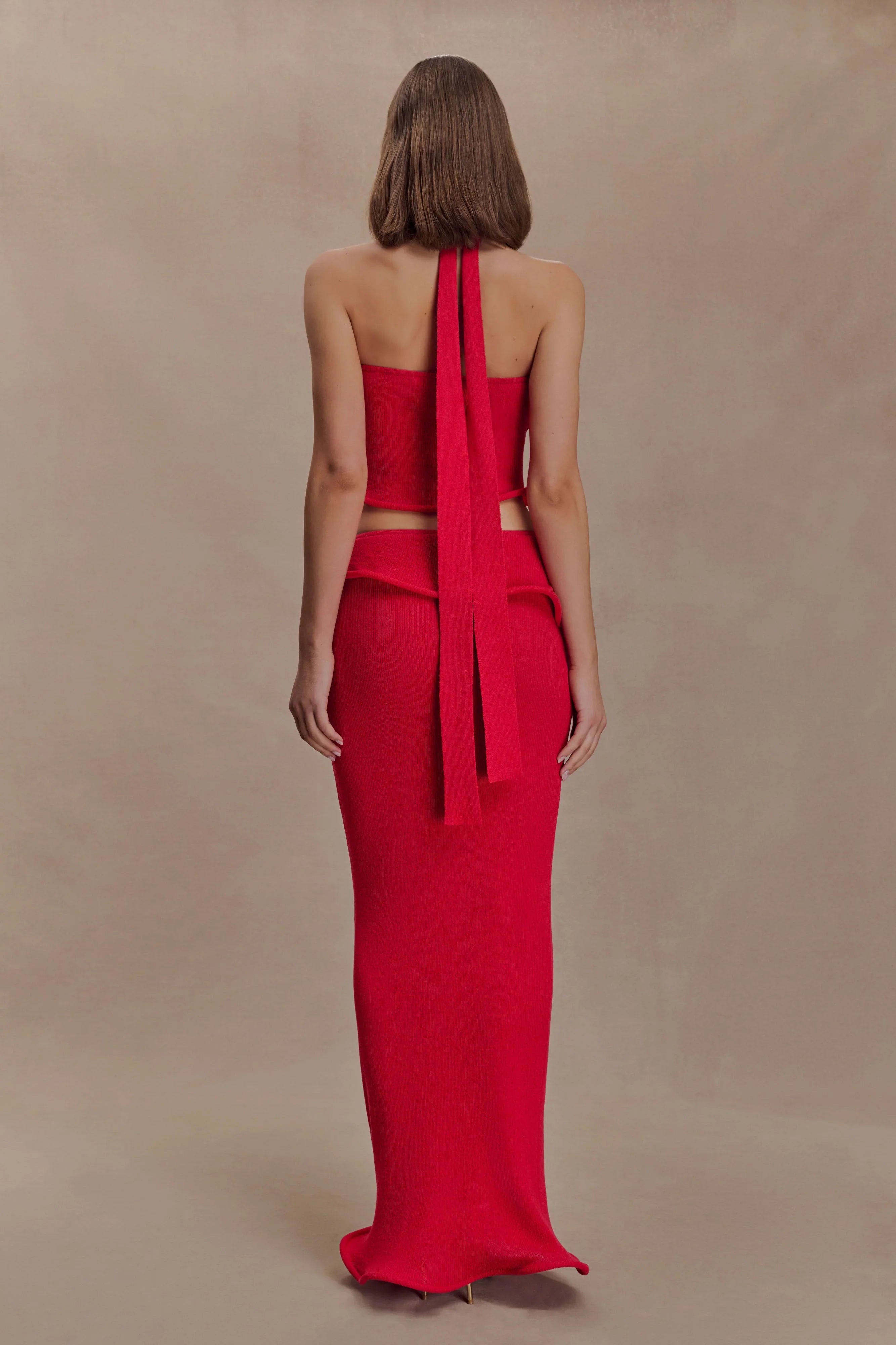 Samira Halter Knit Twist Top Red