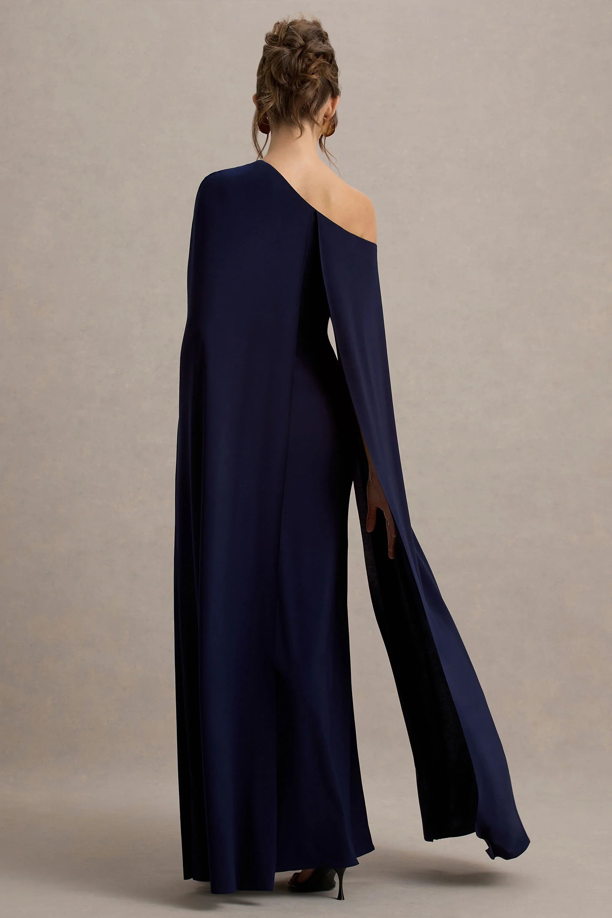 Florentina Navy One Shoulder Cape Maxi Dress