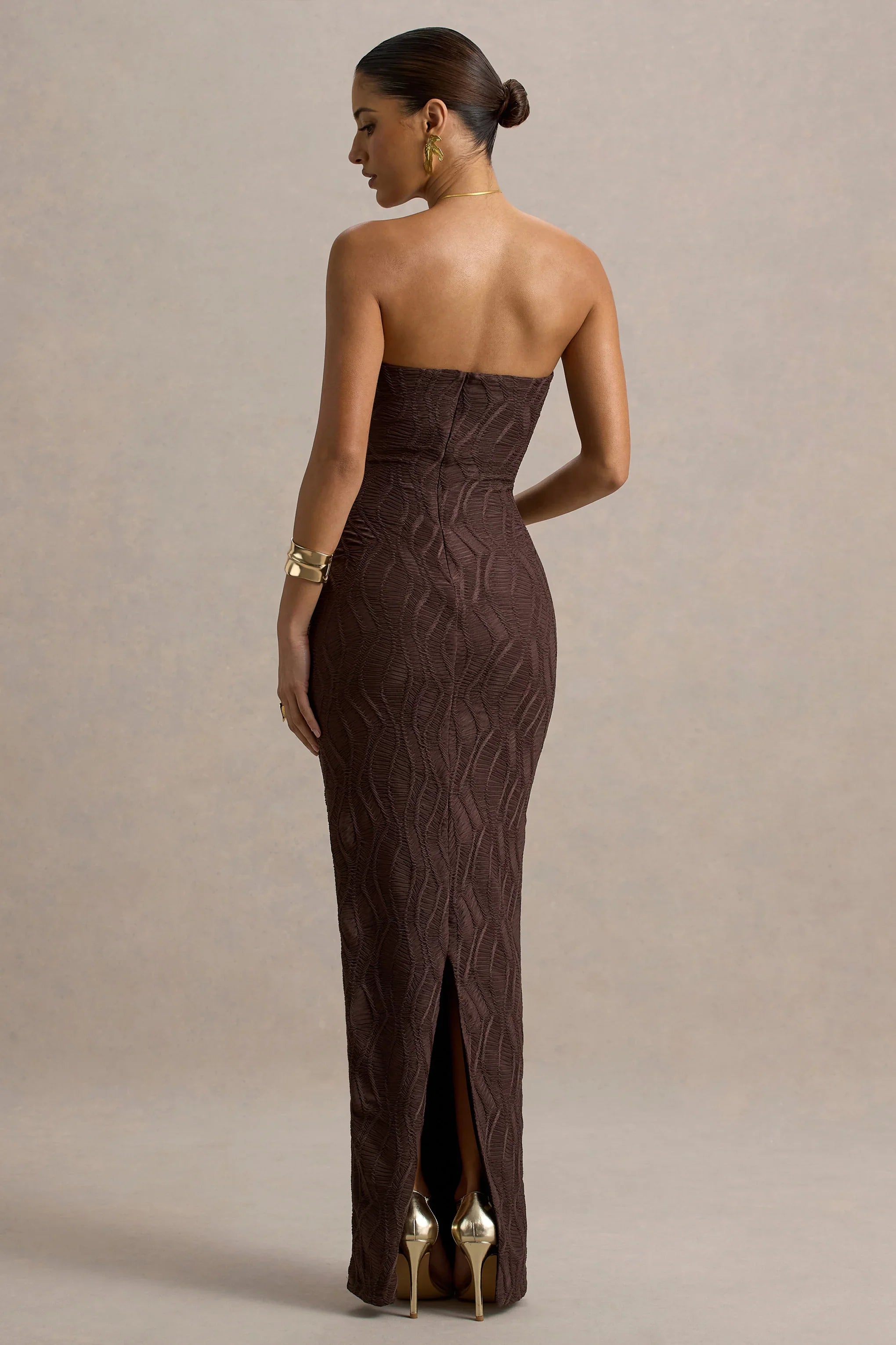 Lorela Brown Bodycon Bandeau Maxi Dress