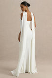 Rhoda White Twist Halter Neck Cape Maxi Dress