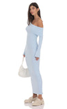 Ribbed Off Shoulder Maxi Dress in Light Blue