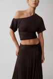 Luu Off Shoulder Slinky Top Dark Chocolate