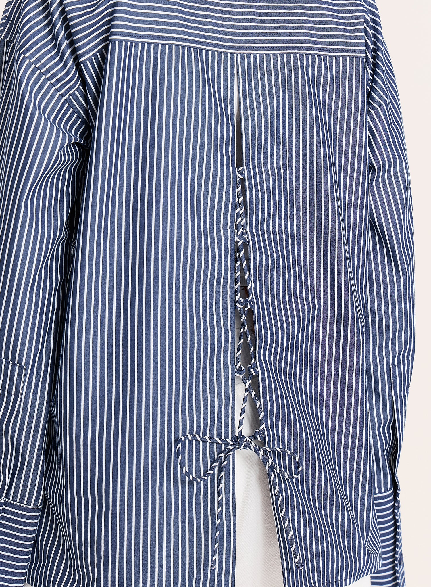 Navy And White Stripe Cotton Tie Back Detail Shirt