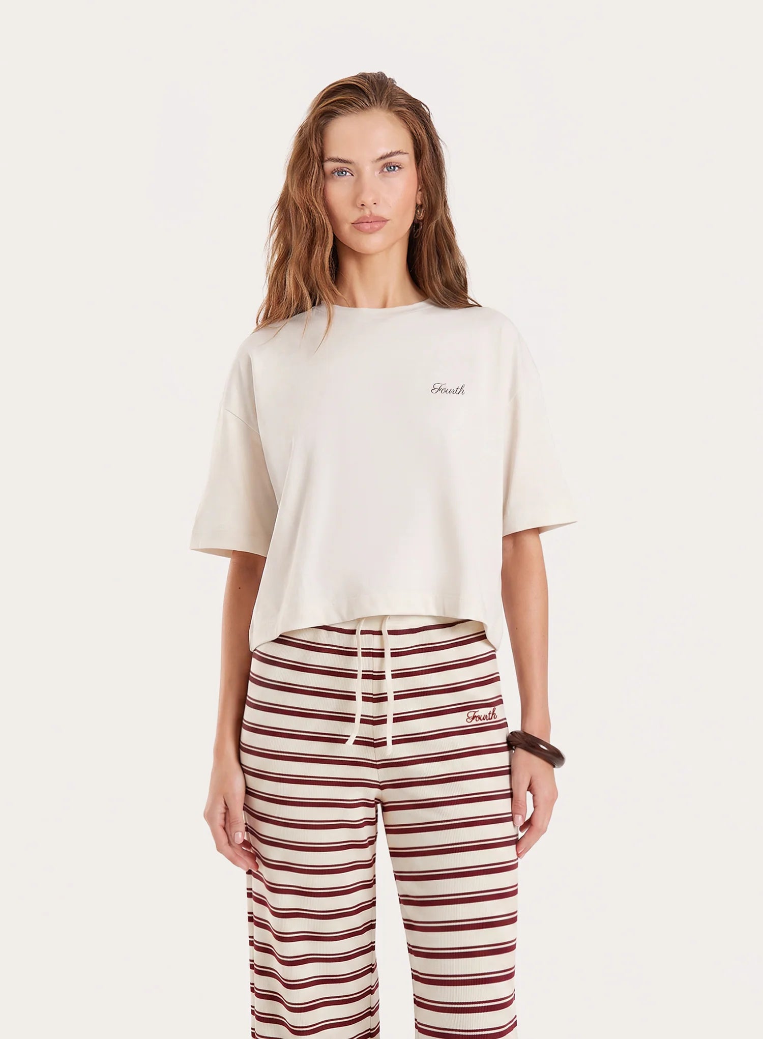 Cream Fourth Printed Cropped T Shirt