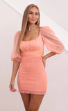 Smocked Chiffon Dress in Peach