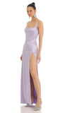 Satin Rhinestone Maxi Dress in Lilac