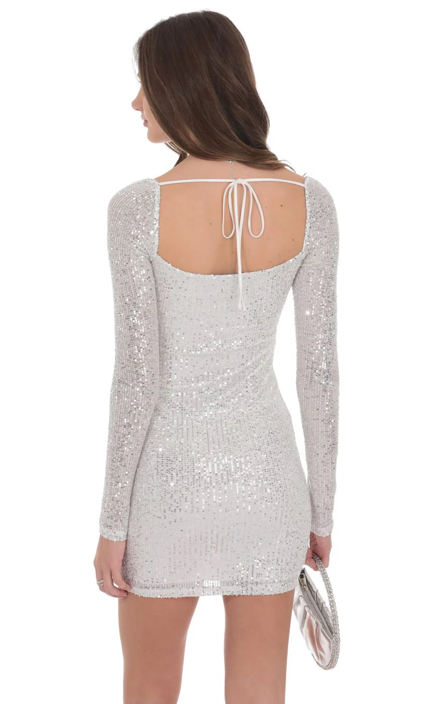 Sequin Long Sleeve Dress in Silver