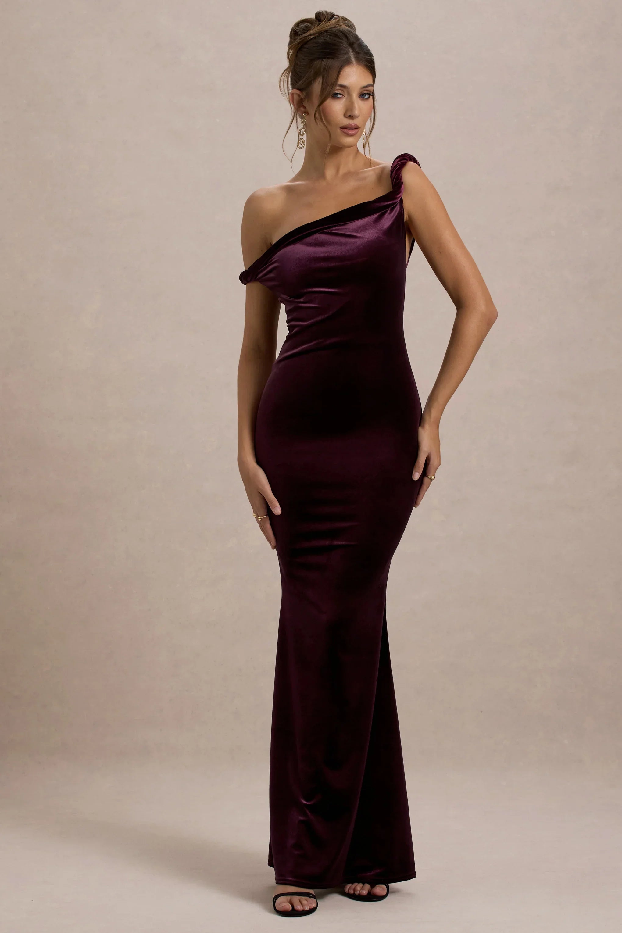 Neeka Port Velvet Twisted Asymmetric Maxi Dress