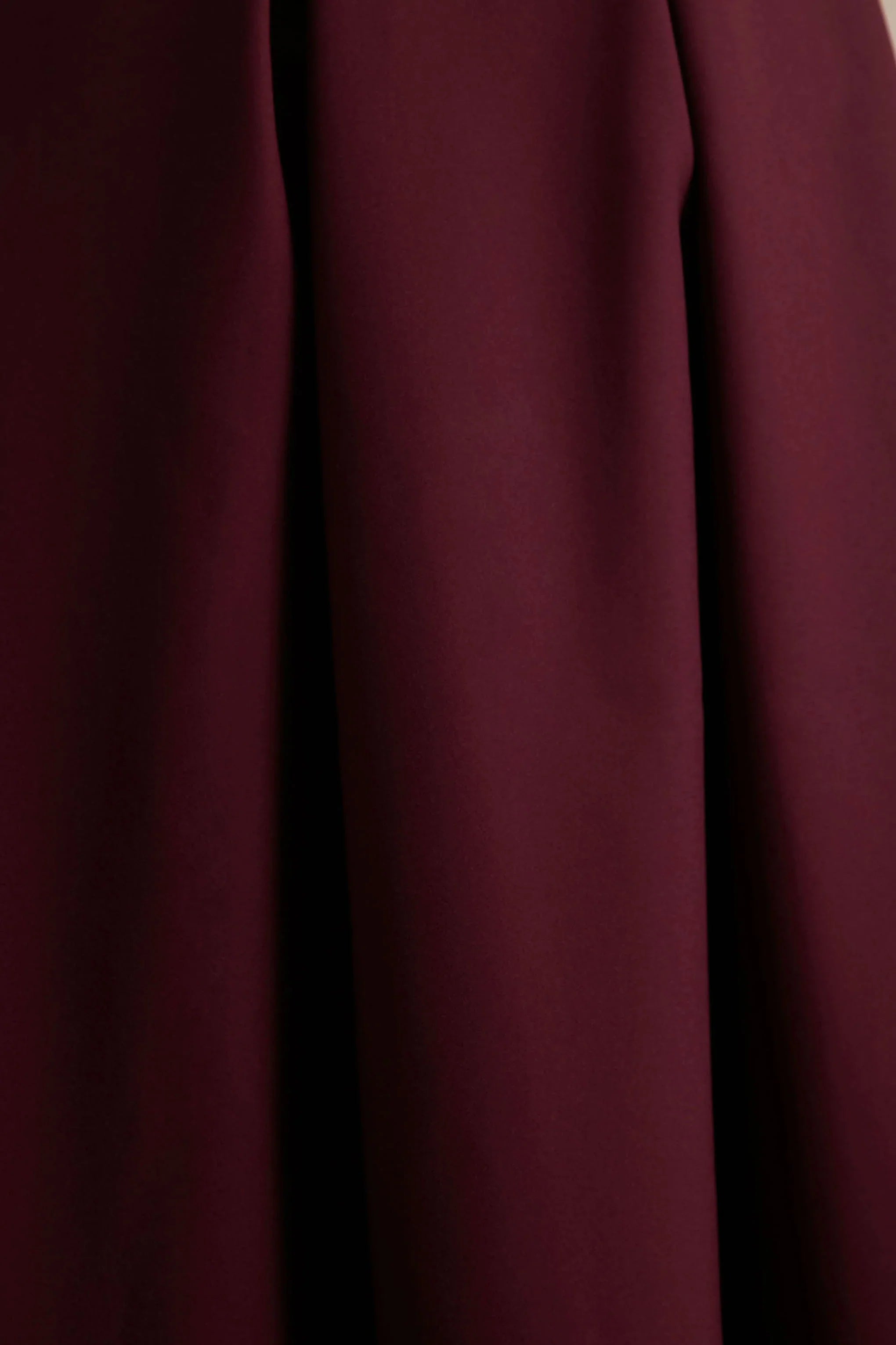 Thalia Burgundy High Neck Midi Dress With Sheer Mesh Cape