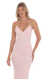 Lace V Neck Mermaid Dress in Pink