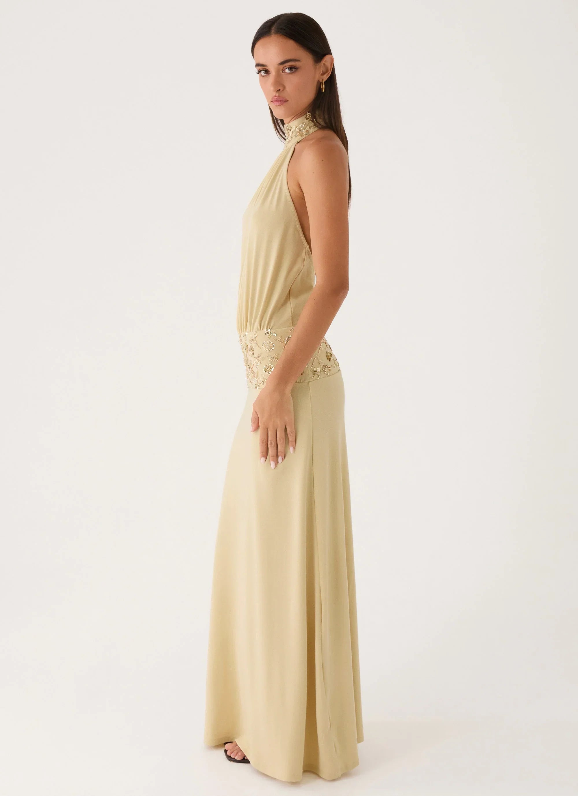 Donyale Halter Maxi Dress Pale Olive
