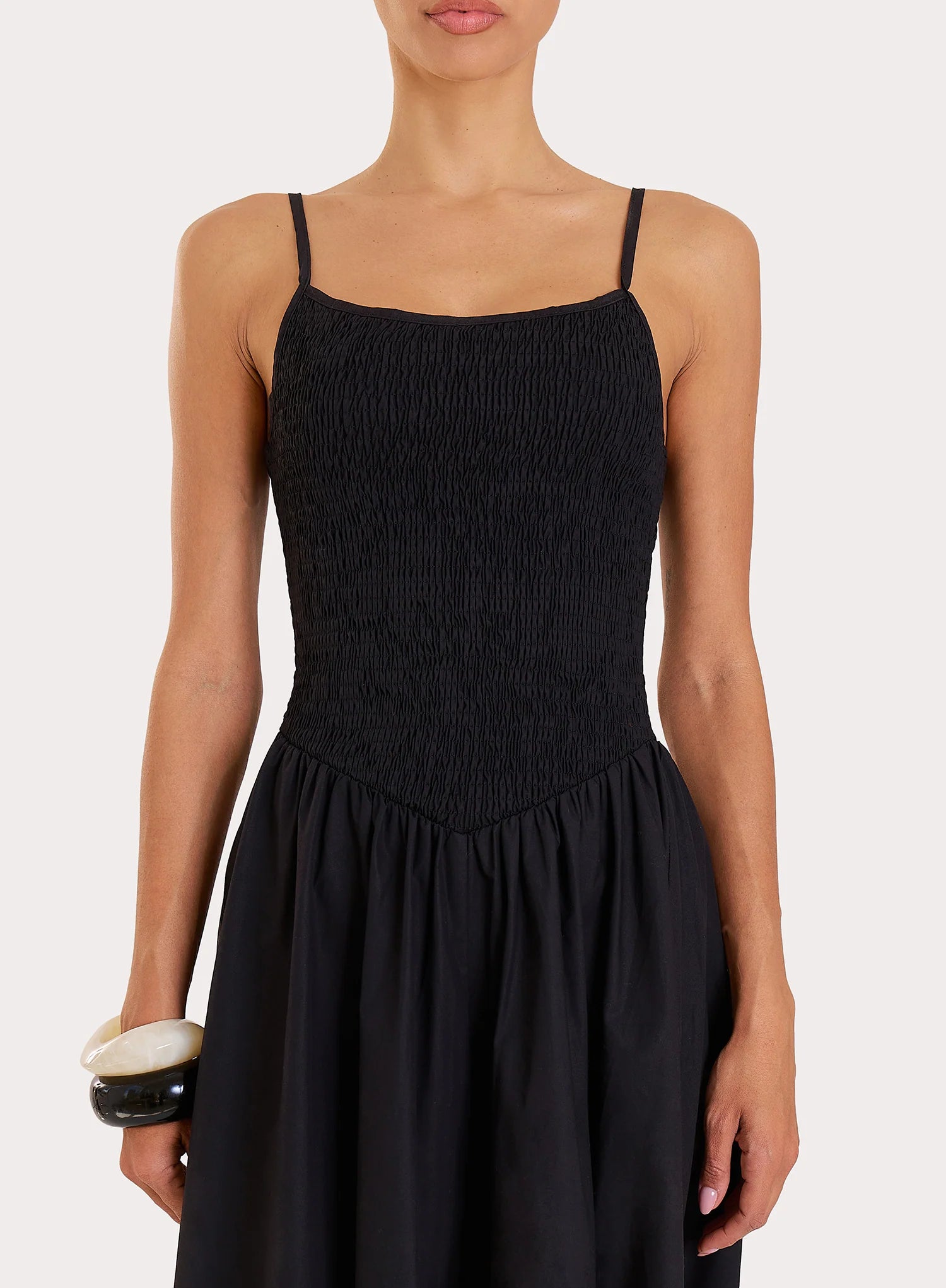 Black Shirred Cotton Maxi Dress Milano