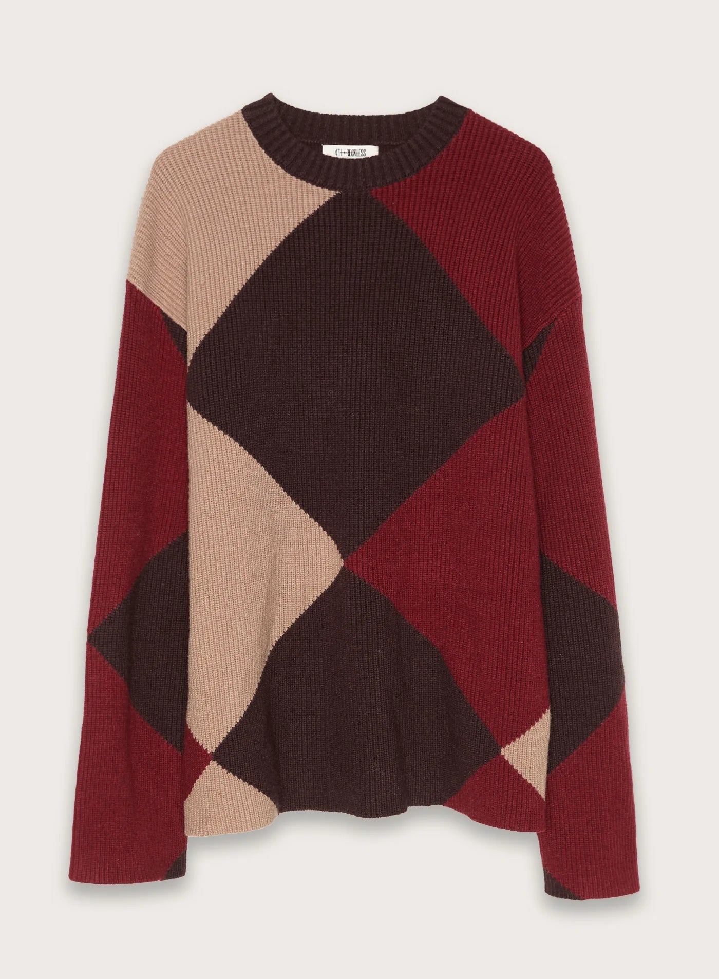 Multi Diamond Knitted Jumper With Scarf