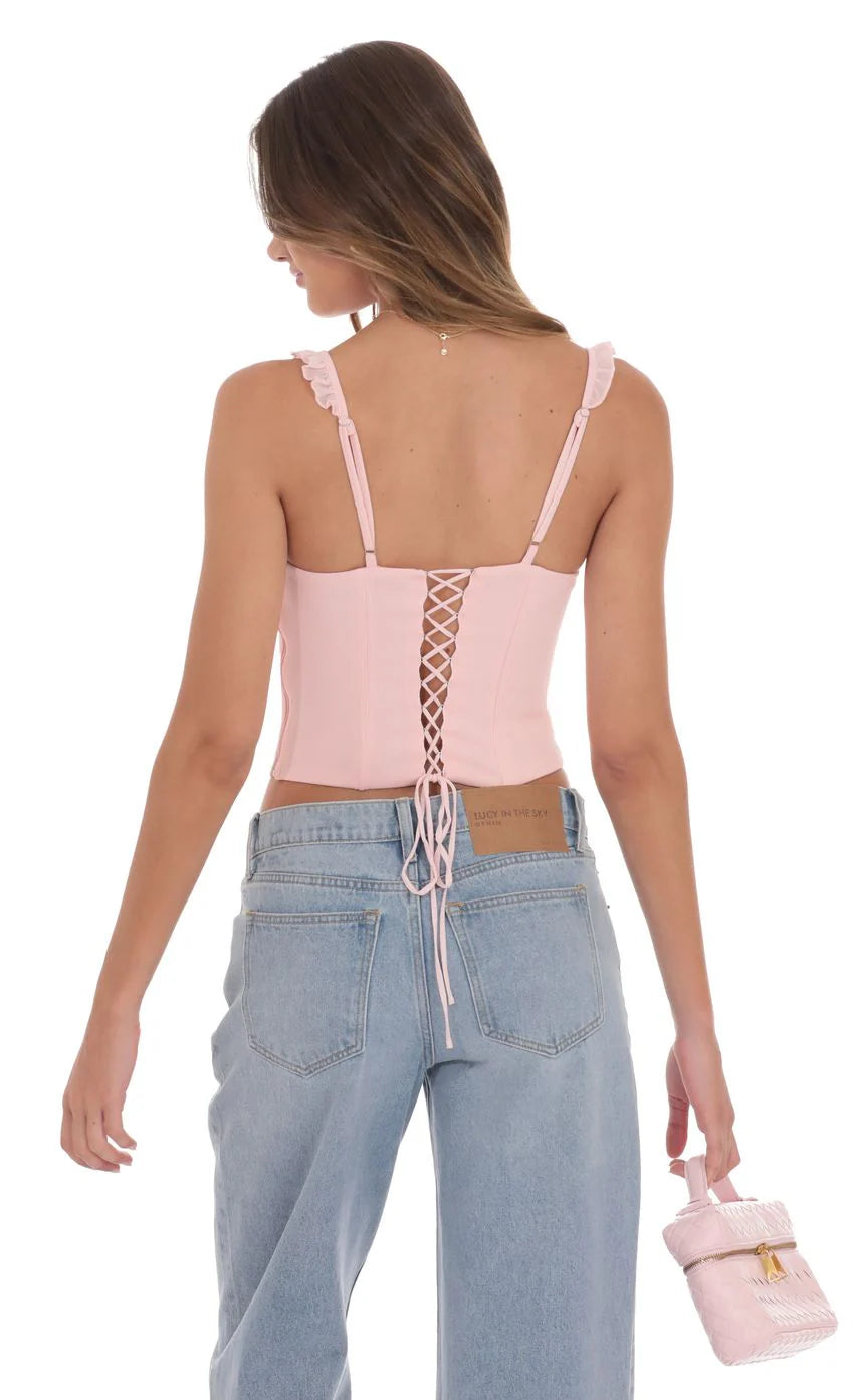 Ruffle Scoop Corset Top in Pink