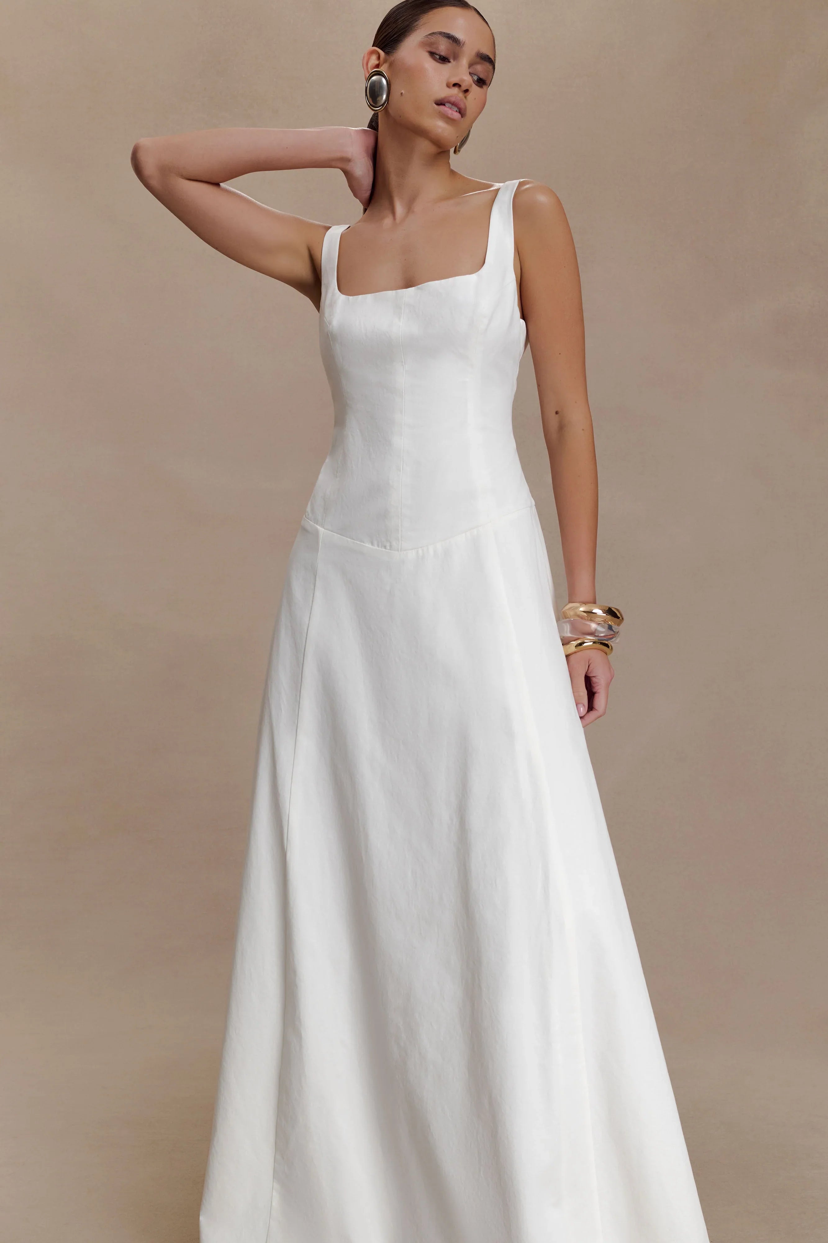 Salma Drop Waist Cotton Maxi Dress White