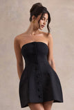 Anniston Black Bandeau Tailored Buttoned Mini Dress