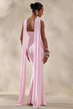 Rhoda Light Pink Twist Halter Neck Cape Maxi Dress