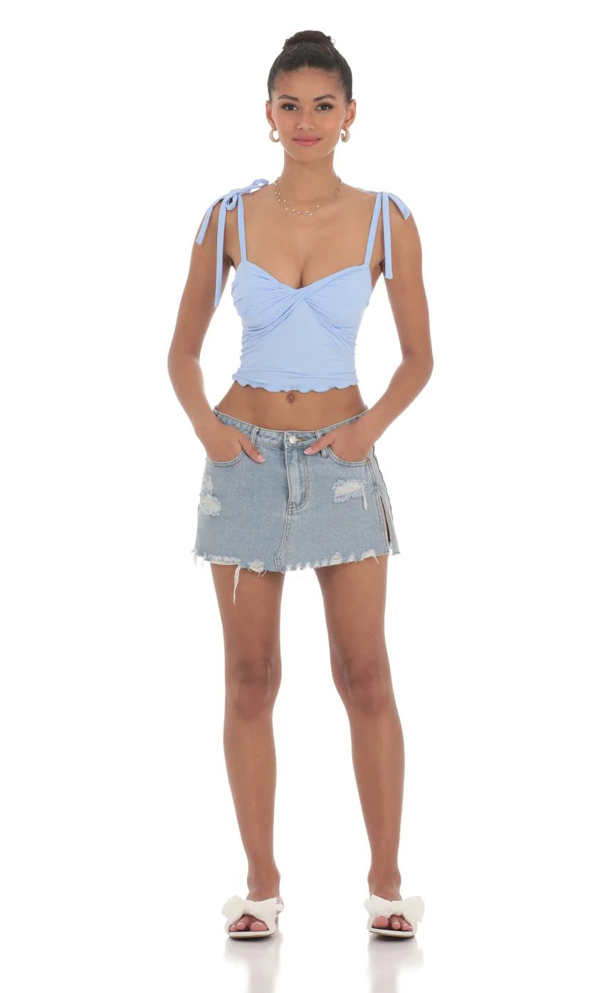 Shoulder Ties Twist Top in Blue