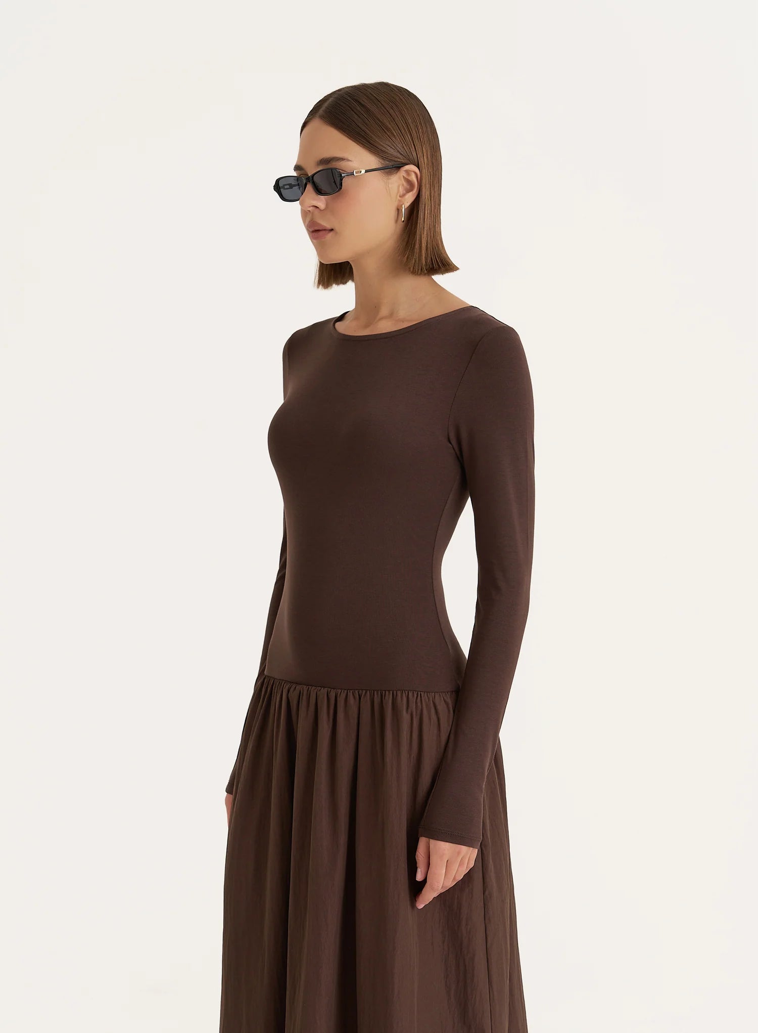 Chocolate Contrast Long Sleeve Maxi Dress
