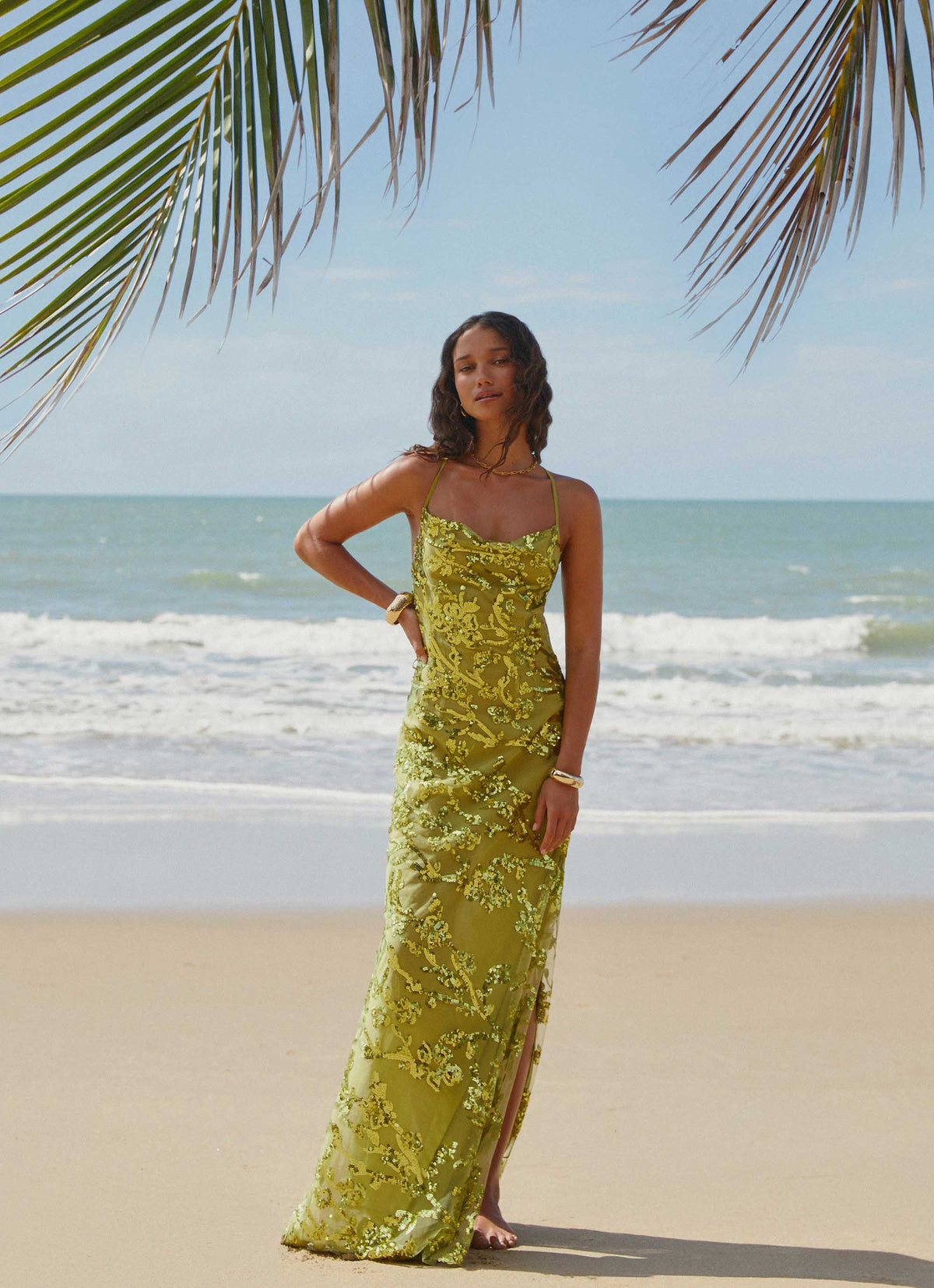 Havana Sequin Maxi Dress Lime