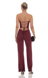 Strapless Pointed Corset Jumpsuit in Burgundy