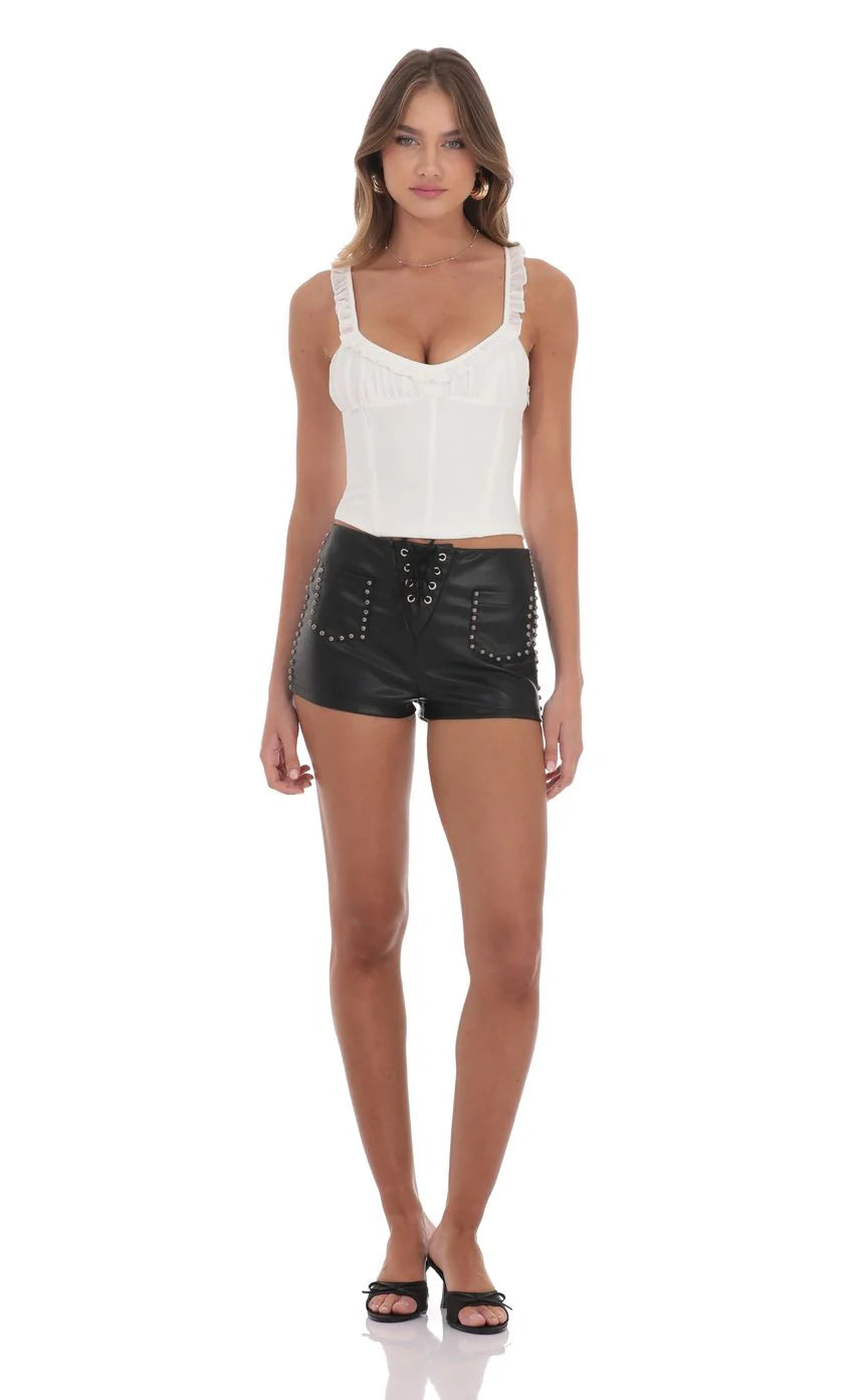 Studded Faux Leather Shorts in Black