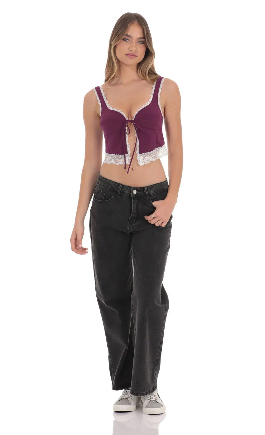 Lace Vest Top in Purple