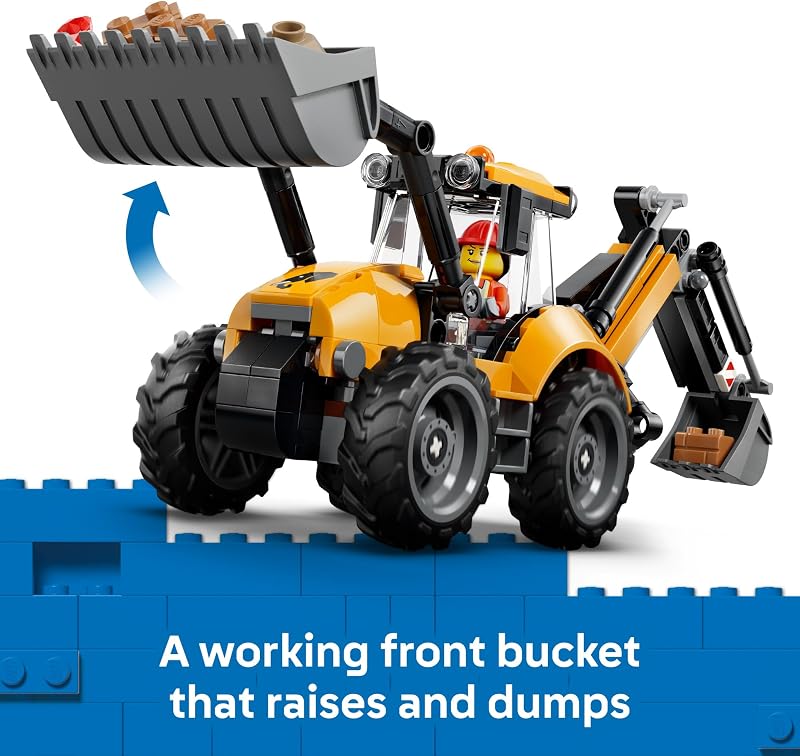 LEGO City Yellow Backhoe Loader 60480 Building Toys for Boys Girls Ages 7 Construction Truck Toy Movable Front Bucket Backhoe 301 pieces Gift Idea