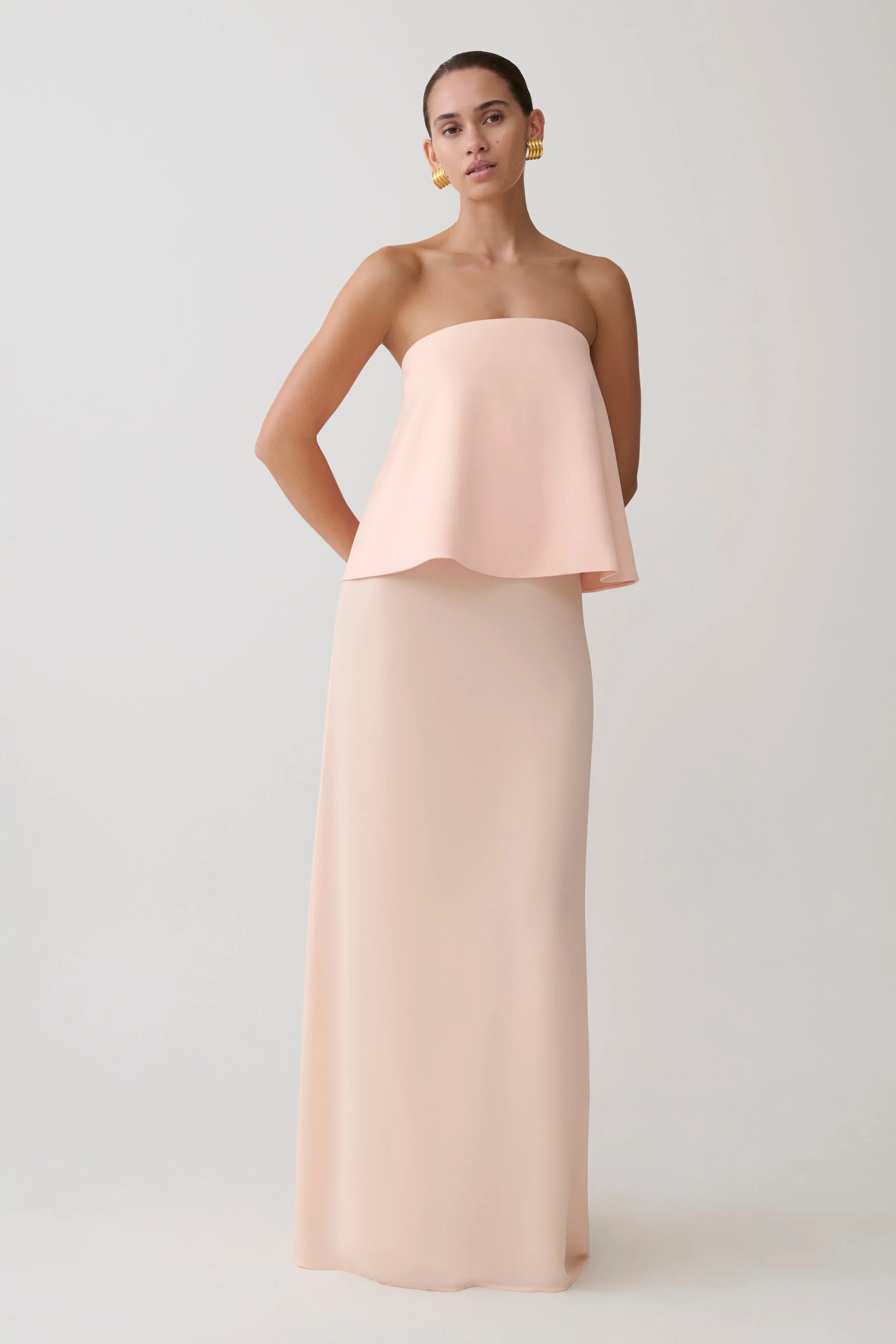 Sophia Satin Strapless Maxi Dress Peach