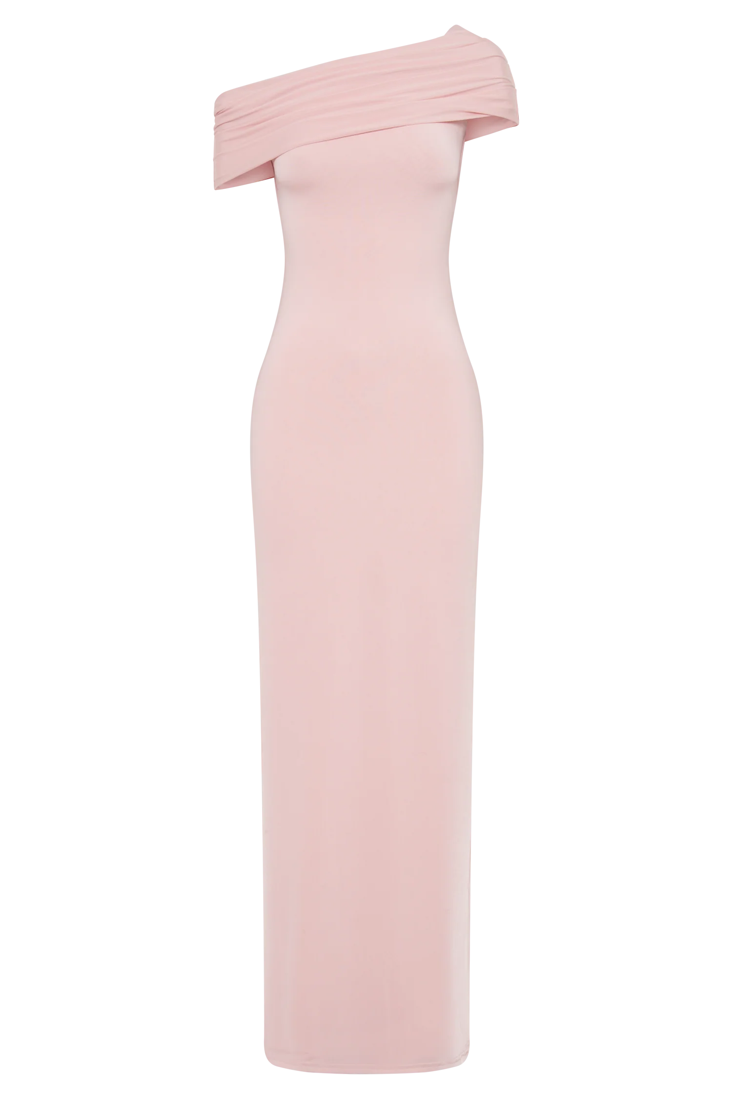 Cassandra Off Shoulder Slinky Maxi Dress Pale Pink
