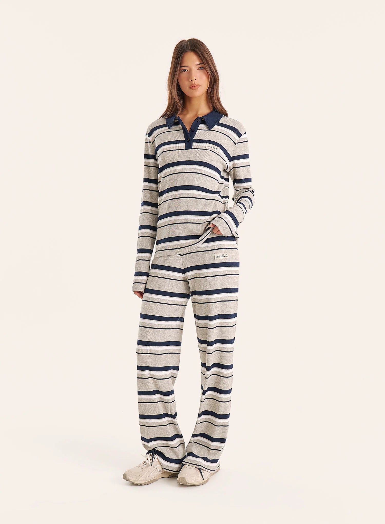 Grey And Blue Stripe Fine Ribbed Jersey Long Sleeve Top