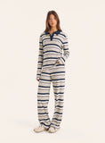 Grey And Blue Stripe Fine Ribbed Jersey Long Sleeve Top