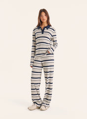 Grey And Blue Stripe Fine Ribbed Jersey Long Sleeve Top