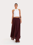 Chocolate Chiffon Asymmetric Hem Maxi Skirt