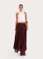 Chocolate Chiffon Asymmetric Hem Maxi Skirt
