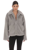 Zip Up Faux Fur Jacket in Grey
