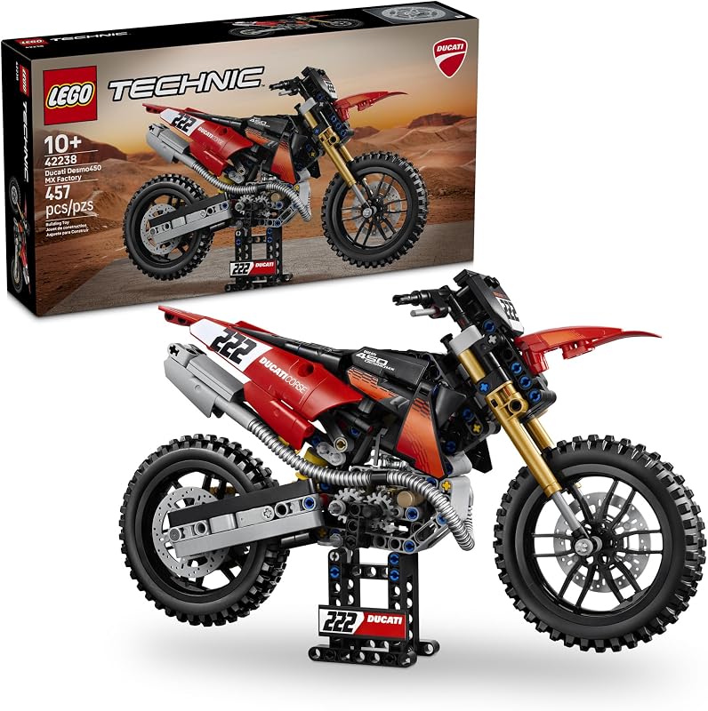LEGO Technic Ducati Desmo450 MX Factory Motorcycle 42238 Building Toys for Boys Girls Ages 10 Dirt Bike Toy for Display W Stand Bedroom or Desk Decor 457 pieces Gift Idea