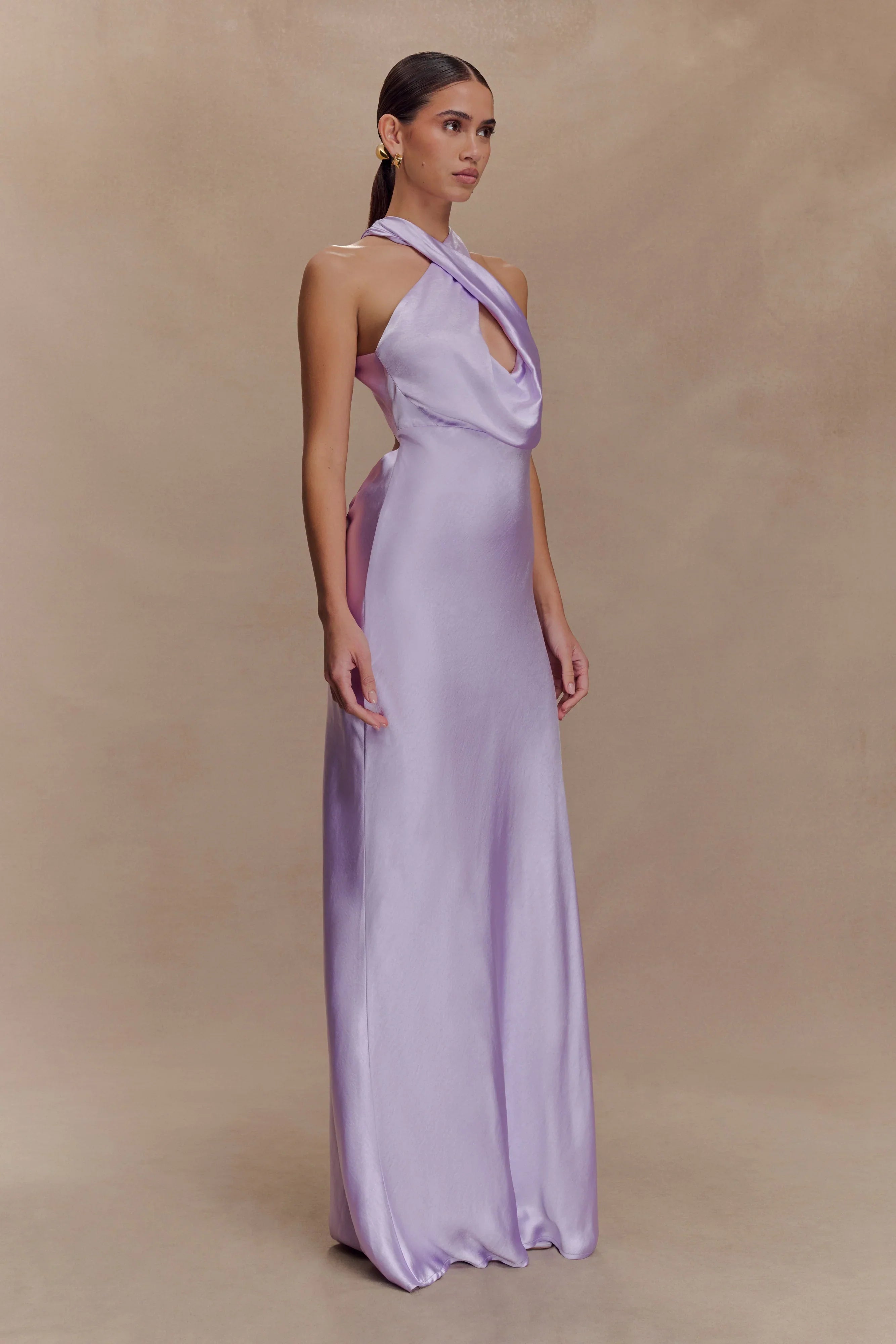 Phyllis Satin Halter Maxi Dress Lilac