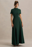 Alea Dark Green High Neck Short Sleeve Maxi Dress