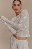 Omari Embroidery Long Sleeve Knit Top Ivory