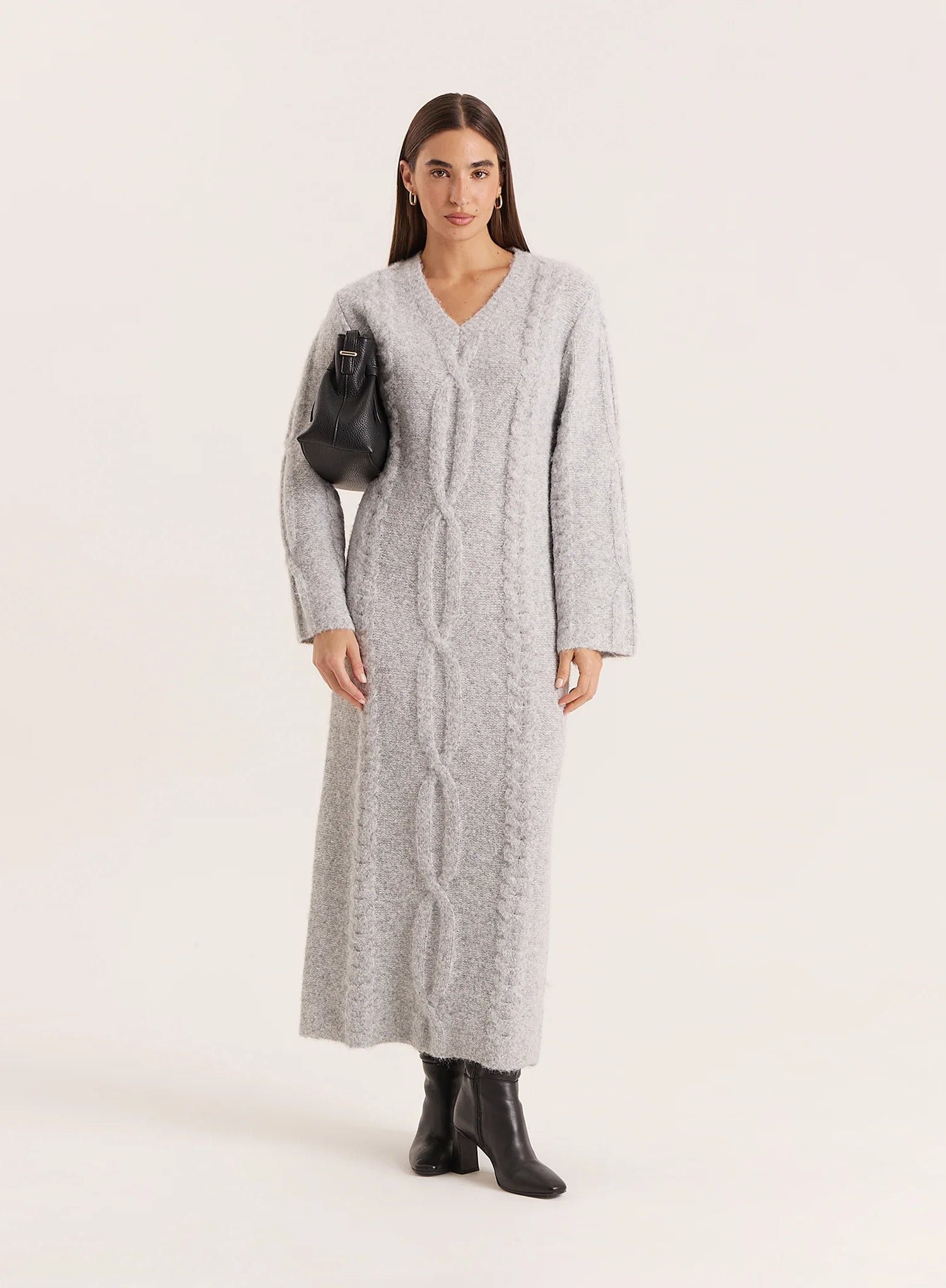 Light Grey Chunky Knit Wool Blend Maxi Dress