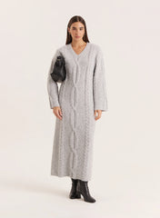 Light Grey Chunky Knit Wool Blend Maxi Dress