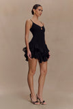 Calantha Ruffle Mesh Mini Dress Black