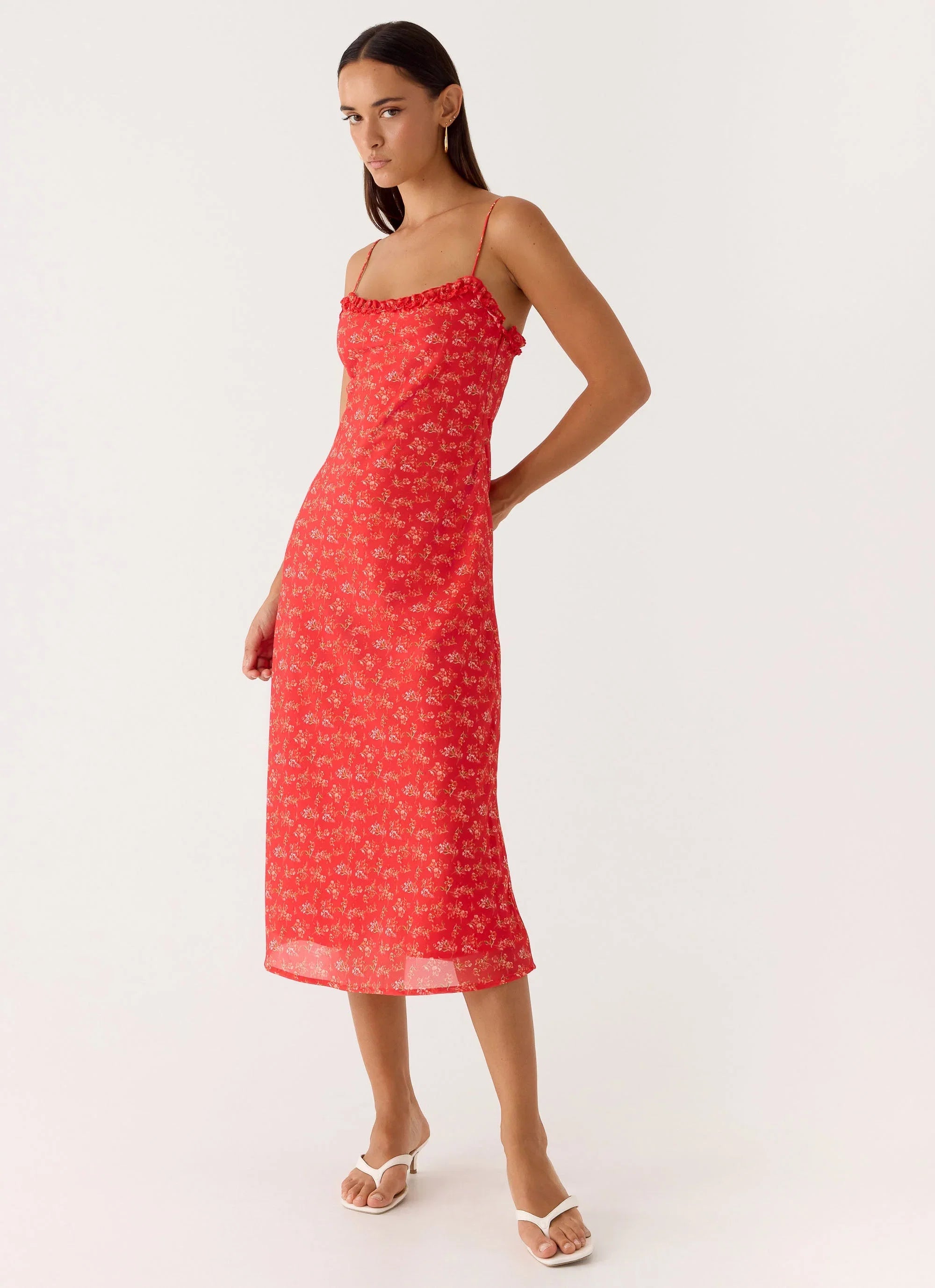 Kahlo Midi Dress Magenta Red Rose