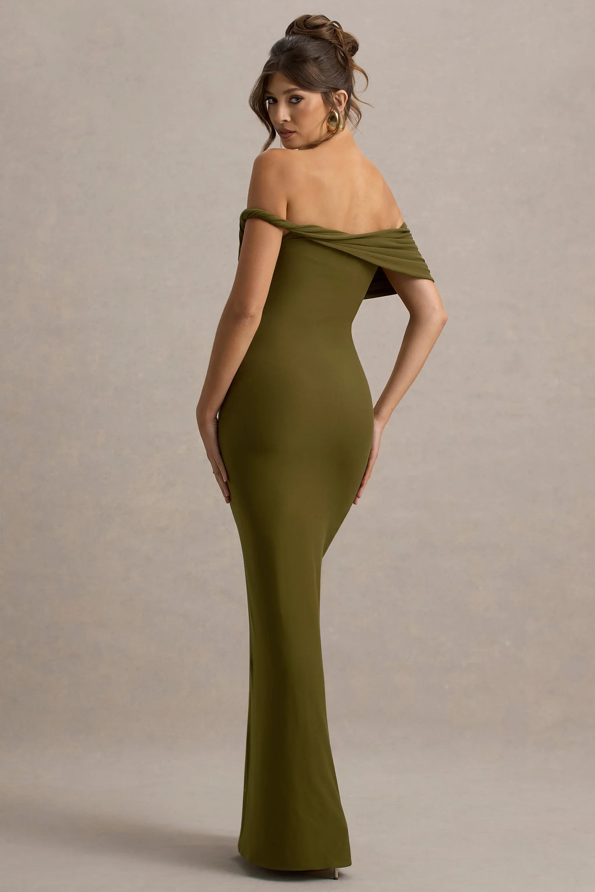 Melika Green Twisted Bardot Maxi Dress