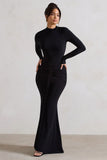 Pietra Black High Neck Long Sleeve Knot Maxi Dress