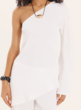 Cream Crinkle One Shoulder Flared Sleeve Top