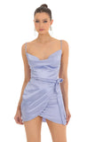 Satin Wrap Dress in Baby Blue